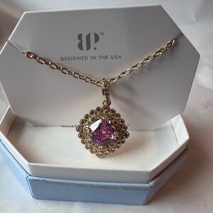 New Bomb Party Where Dreams Go Pink Cushion Pendant Necklace on Gold
